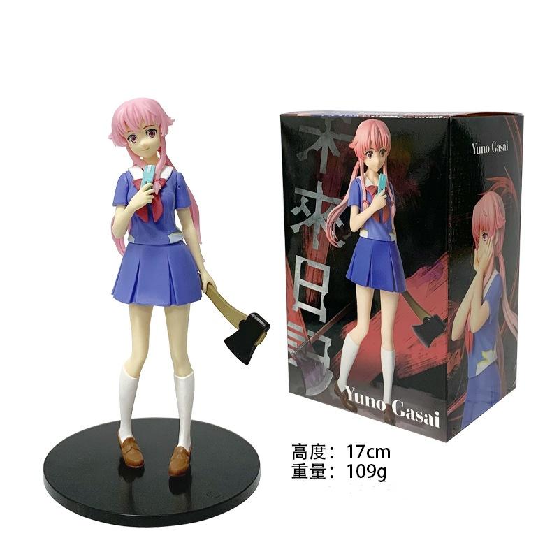 Nowa 17cm Dziennik Przyszłości Mirai Nikki Gasai Yuno Anime Mundurek Sukienka Poza Stojąca Figurka Model Prezent Świąteczny Zabawka na Biurko