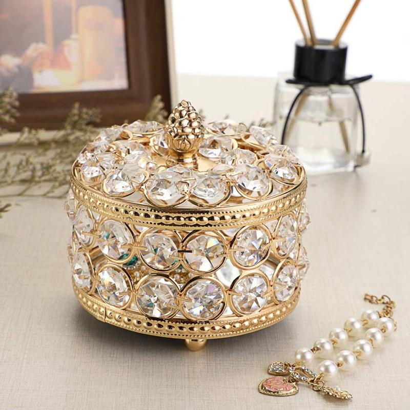 Crystal Mirrored Box Jewelry Trinket Organizer Box Home Decor Ring Earrings Necklace Storage Holder Keepsake Box(Gold) Durable