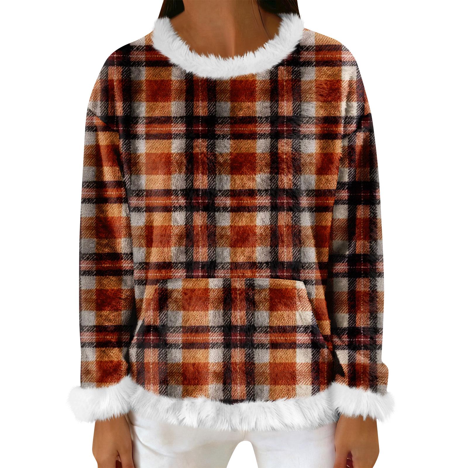 

Женский повседневный флисовый свитшот с длинными рукавами и круглым вырезом, удобный, свободного кроя, легкий, фланелевый свитшот для женщин XXL коричневый