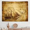 Old World Map Tapestry for Bedroom, Vintage Nautical Maps of the World Art Tapestries Wall , Brown Pirate Treasure Map  Blanket