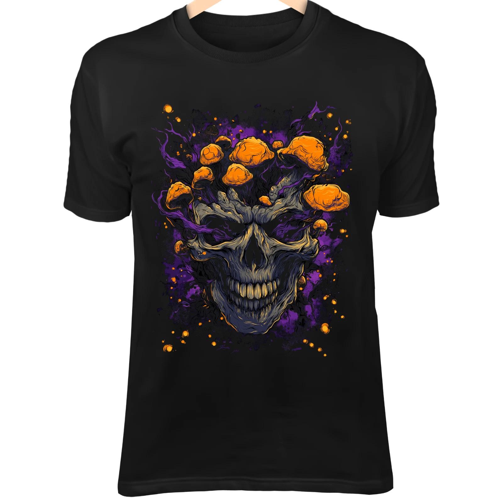 Центральный элемент на Хэллоуин - Череп - Светящиеся Оранжевые Грибы, Фиолетовый Туман и Светлячковый Блеск S