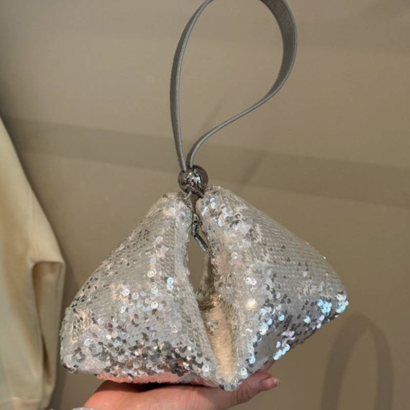 Pvc Silver Shoulder Bag With Glitter Sequins For Nightclub And Daily Fashion