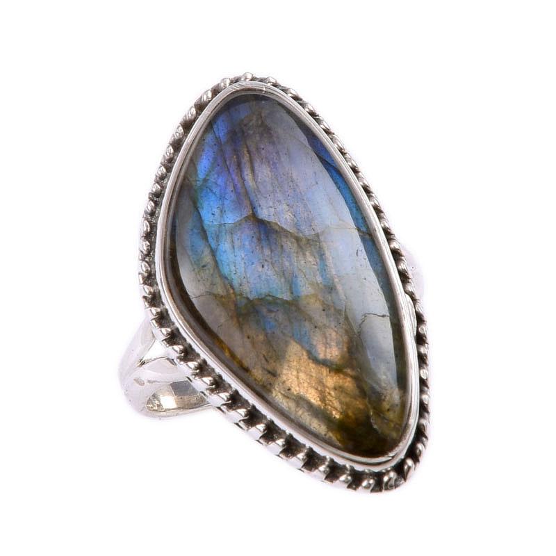 Natürlicher Labradorit Edelstein 925 Massiv Sterlingsilber Schmuck Ring Größe 7 k1L10