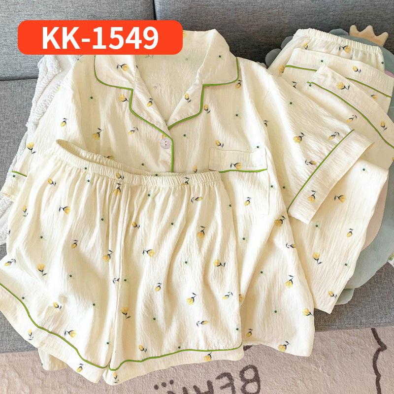 Set Pigiama Coreano Orsetto Stropicciato: Completo estivo a tre pezzi a maniche corte per donna