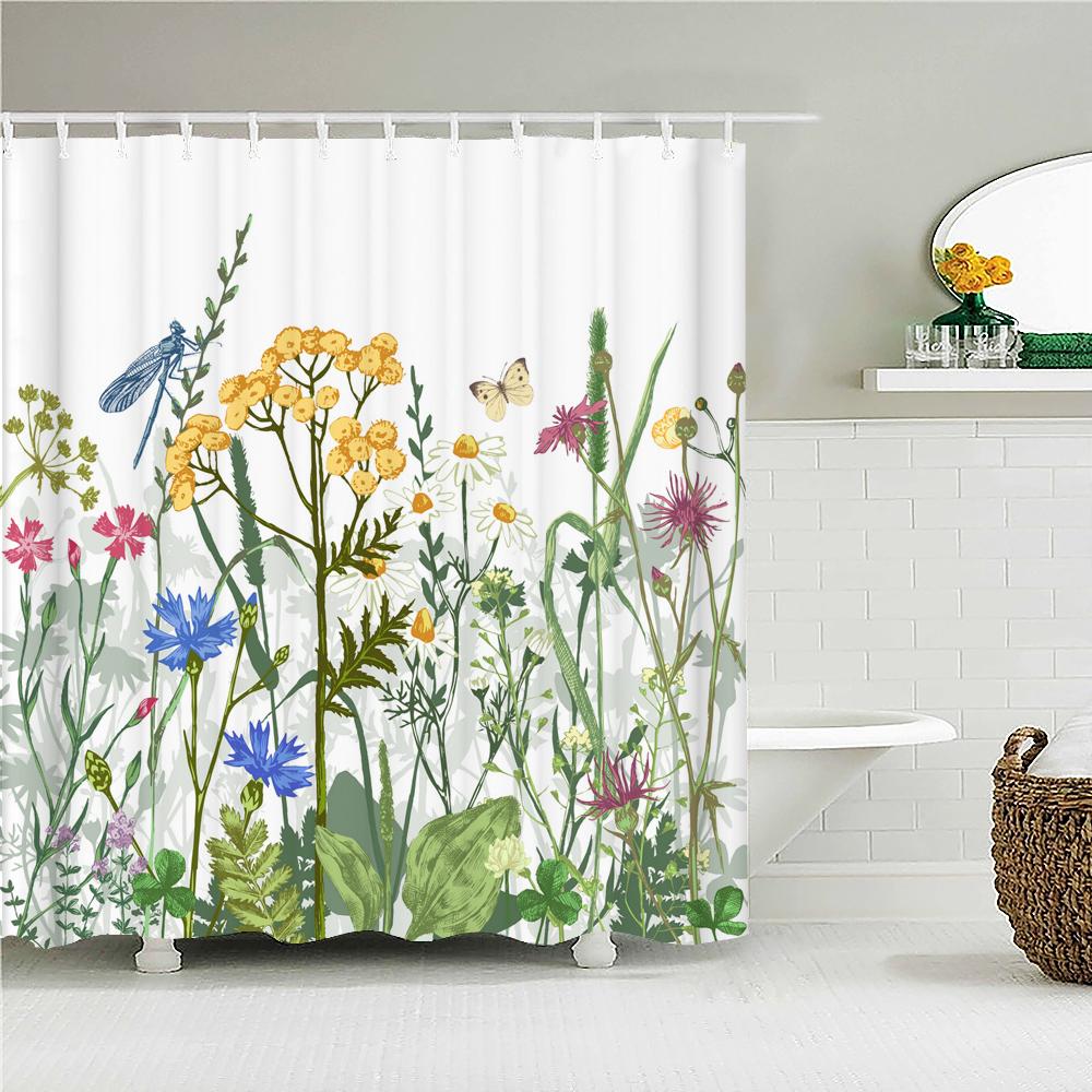 

3D Шторы для ванной комнаты Красочные Красивые Цветы Принт Занавески для душа Домашнее украшение Водонепроницаемая Полиэстеровая ткань Экран для ванной W90xH180cm