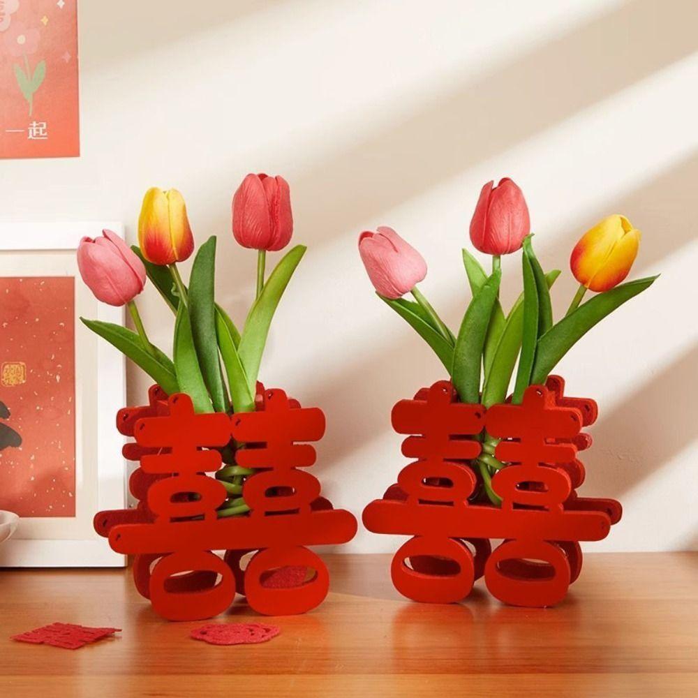 Good Fortune Wedding Red Flower Vase Good Luck Best Wishes Flower Arrangement Vase Blessings Flower Pot Basket Wedding Supplies