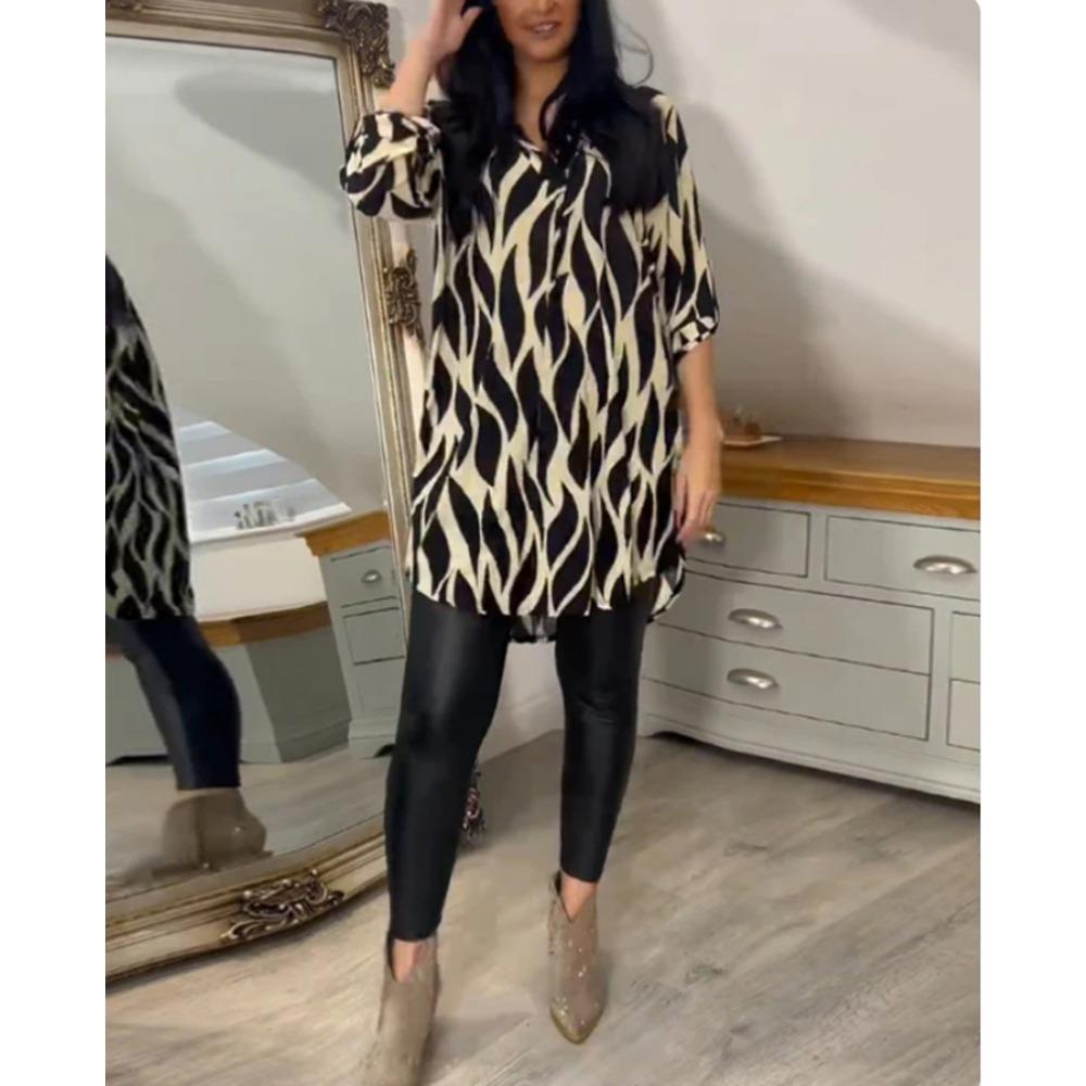 

HNXC Женские модные повседневные осенне-зимние однотонные блузки и рубашки с длинным рукавом с воротником-поло и принтом S