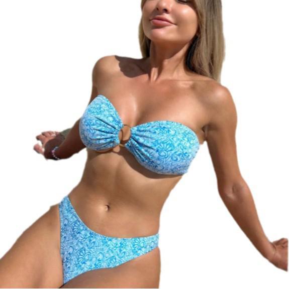 2024 European & American Hot Style Solid Color Bandeau Bikini Swimsuit