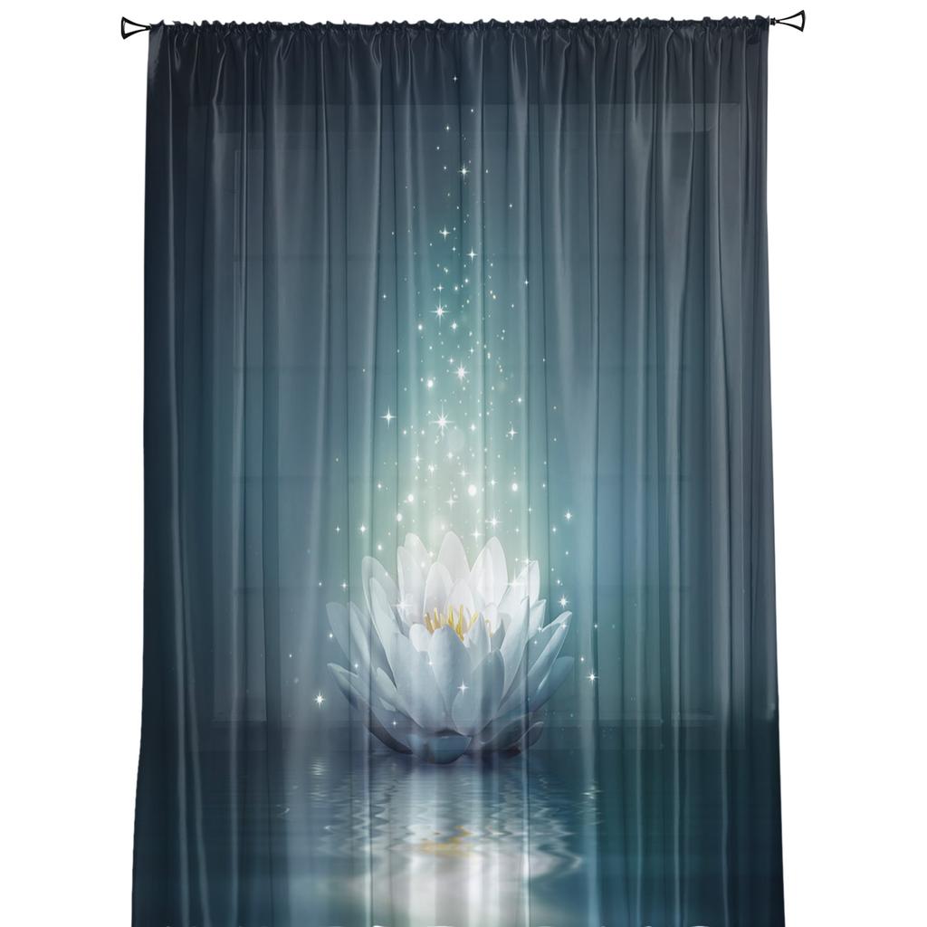 Magischer Lotus auf der Wasseroberfläche, Vorhang für Wohnzimmer, transparente Tüllvorhänge, Fenstervorhänge für das Schlafzimmer, Zubehör, Dekor