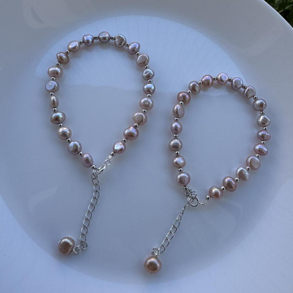 Baroque Pink & Purple Freshwater Pearl S925 Sterling Silver Irregular Bracelet