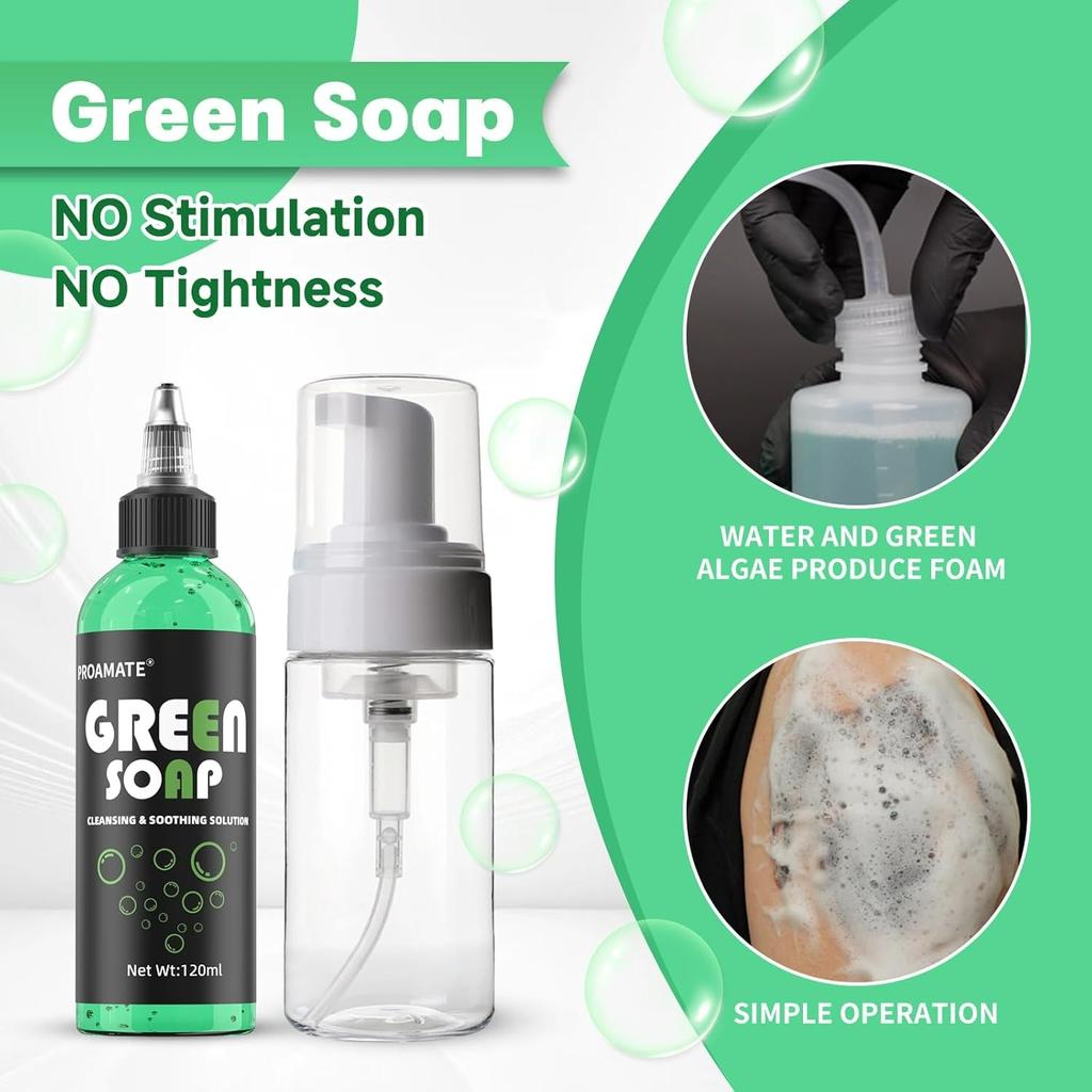 Green Tattoo Soap 4OZ with Foaming Bottle , Tattoo Soap Tattoo Supplies for Tattoos Piercings, Clean Skin Equipment