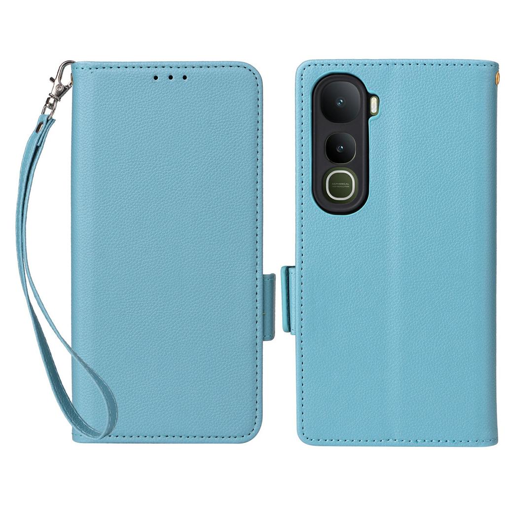 For Vivo Y400 4G/Y400 5G Case with Wrist Strap Litchi Texture PU Leather Wallet Phone Cover