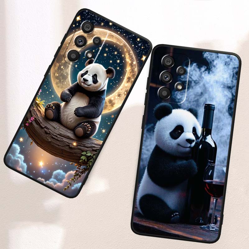 Cartoon Anime Panda Cute Phone Case For Samsung A73 A72 A71 A55 A54 A53 A52 A51 A13 A22 A16 A15 A12 A14 A26 A07 5G Black