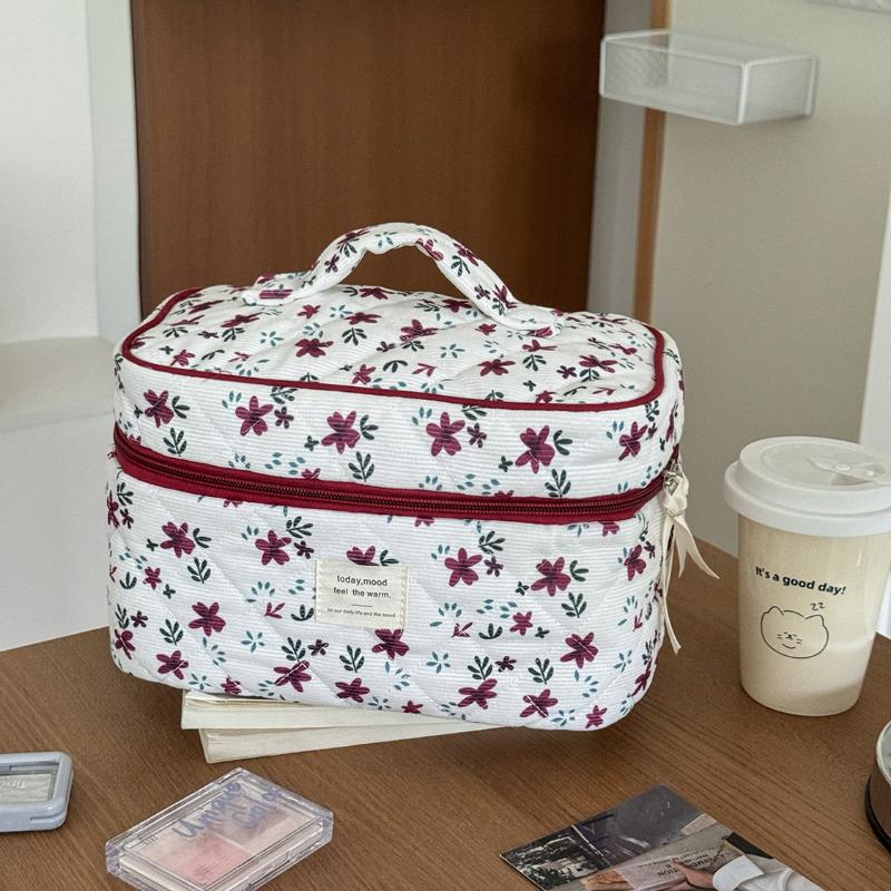 Trendy Sweet Flower Corduroy Cosmetic Handbag Ladies Makeup Bag Large Capacity Storage Bag Travel Toiletry Pouch For Women Gifts