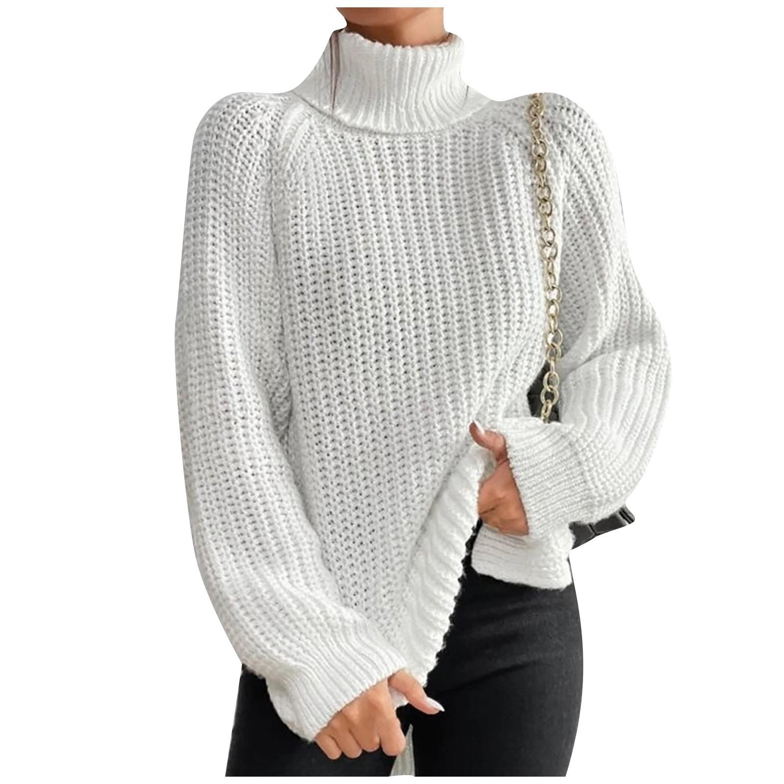 

Женский повседневный однотонный тонкий вязаный свитер с высоким воротом и длинным рукавом XL белый