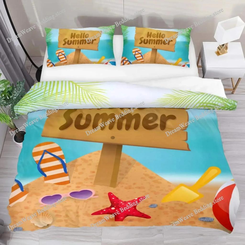 Hello Summer Duvet Cover Set Watercolor Watermelon Fruits Bedding Set Summer Holiday Theme Blue Rustic Cabin Comforter Cover