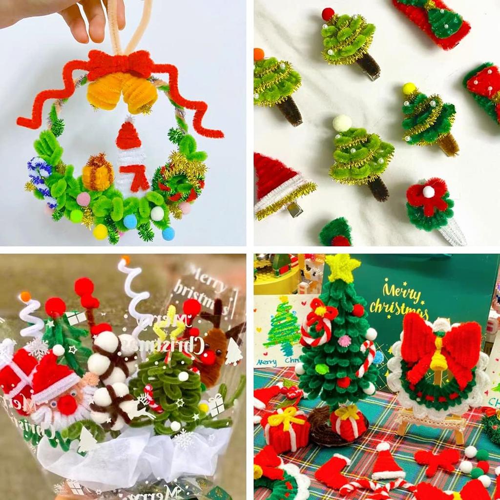 800 Pieces Christmas Pipe Cleaners Craft Pipe CleanersGlitter Chenille Stem Creative Arts Chenille Stems for DIY Craft Christmas