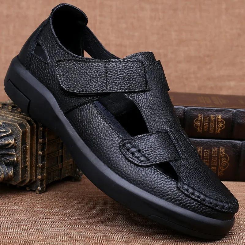 Genuine leather cowhide casual cool leather shoes men's shoes genuine leather foot cover non-slip soft-soled hole shoes