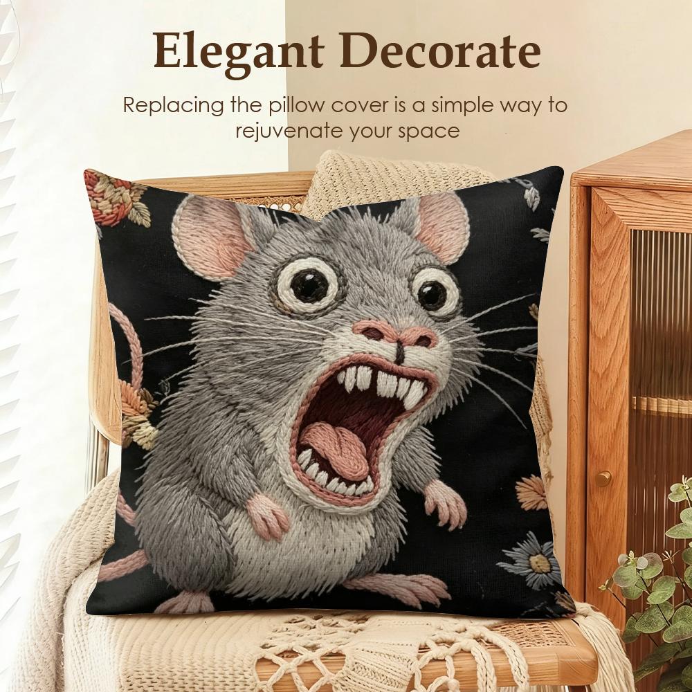 2D Scream Animals Retro Cushion Cover Natural Linen Organic Fabric Double-Sided Printing Sofa Home Decor Gift Pillow Case