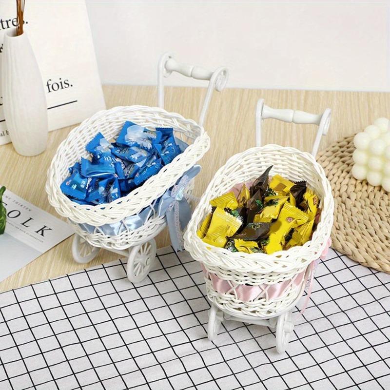 Kawaii Puppenkorb Geflochtener Aufbewahrungskorb Vitrine Süßigkeitenbehälter Niedlicher Rosa Tisch-Einkaufskorb Geschenkwagen Dekorationskasten Regal