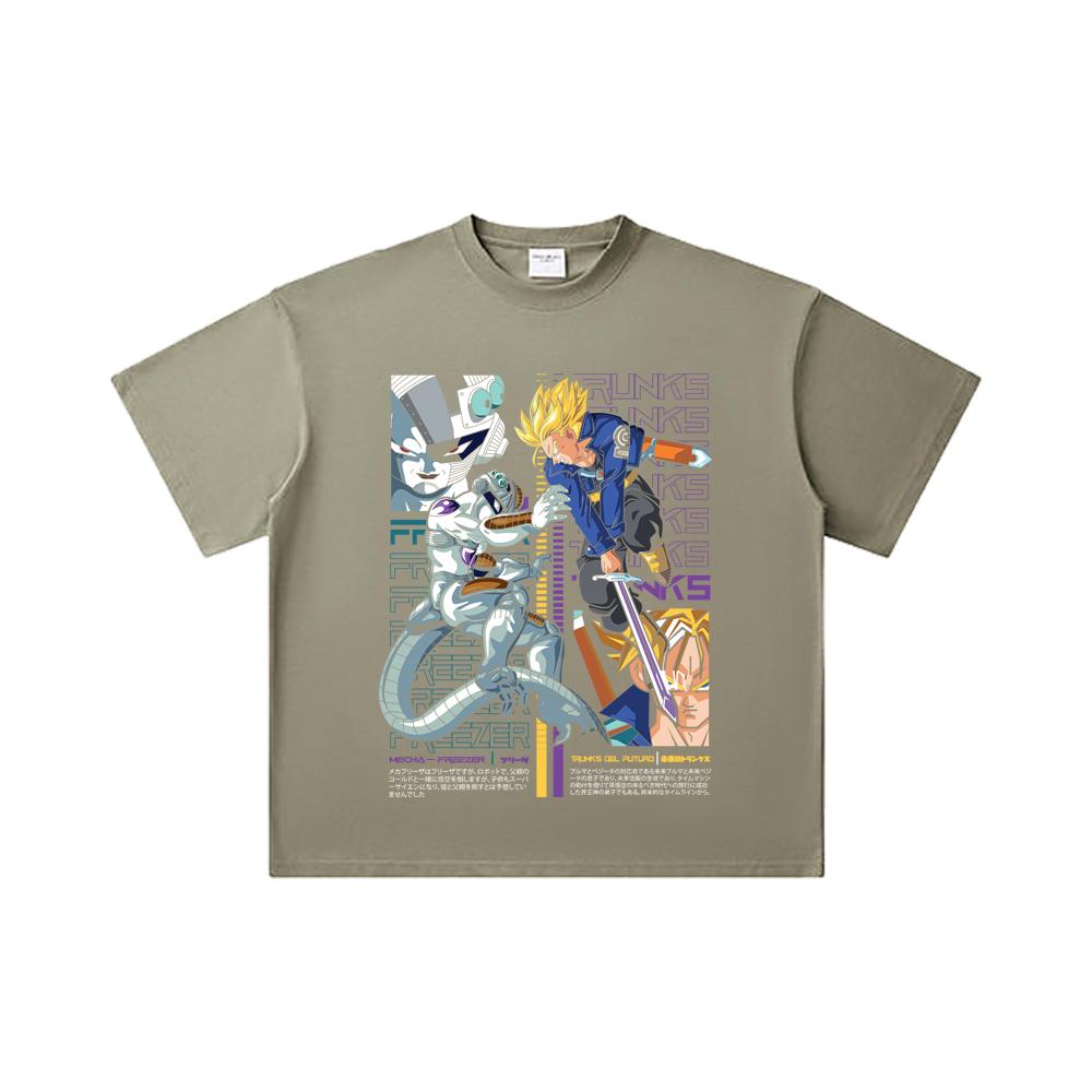260 GSM Double Yarn 32 Count 100% Cotton Dragon Ball V50 Trunks Freeza Print Unisex Heavy Cotton T Shirt