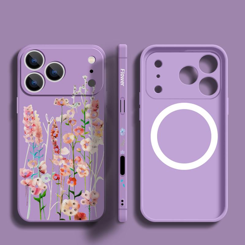 Lavender Flowers Print Case For iPhone 17 Pro Max iPhone 16 15 14 13 Pro Max Magnetic For Magsafe Soft Silicone Phone Back Cover