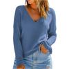 Women's Fashionable Solid Color V Neck Long Sleeved Casual Pullover T-shirt Top