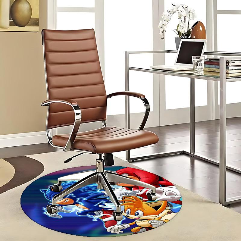 1pc Sonic, Tails & Knuckles Anime Cartoon Design Round Carpet Office Chair Mat, NonSlip Rug for Home Decor, Living Room, Bedroom