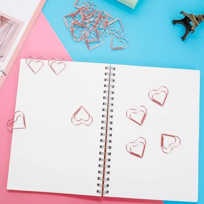 100pcs Mini Heart Shaped Paper Clips Cute Metal Clips for Office School Journaling Scrapbooking Document Organization Projects