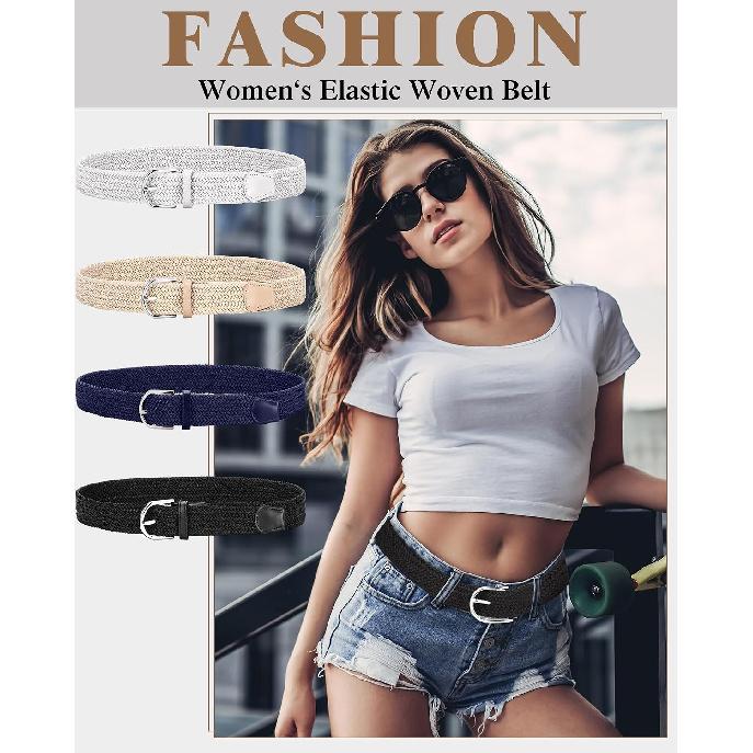 SATINIOR 4er-Pack Stretchgürtel Damen Herren Gewebtes Geflochtenes Hüftband für Damenkleid Strumpfhosen Golf Freizeitanzüge Hemden Jeans