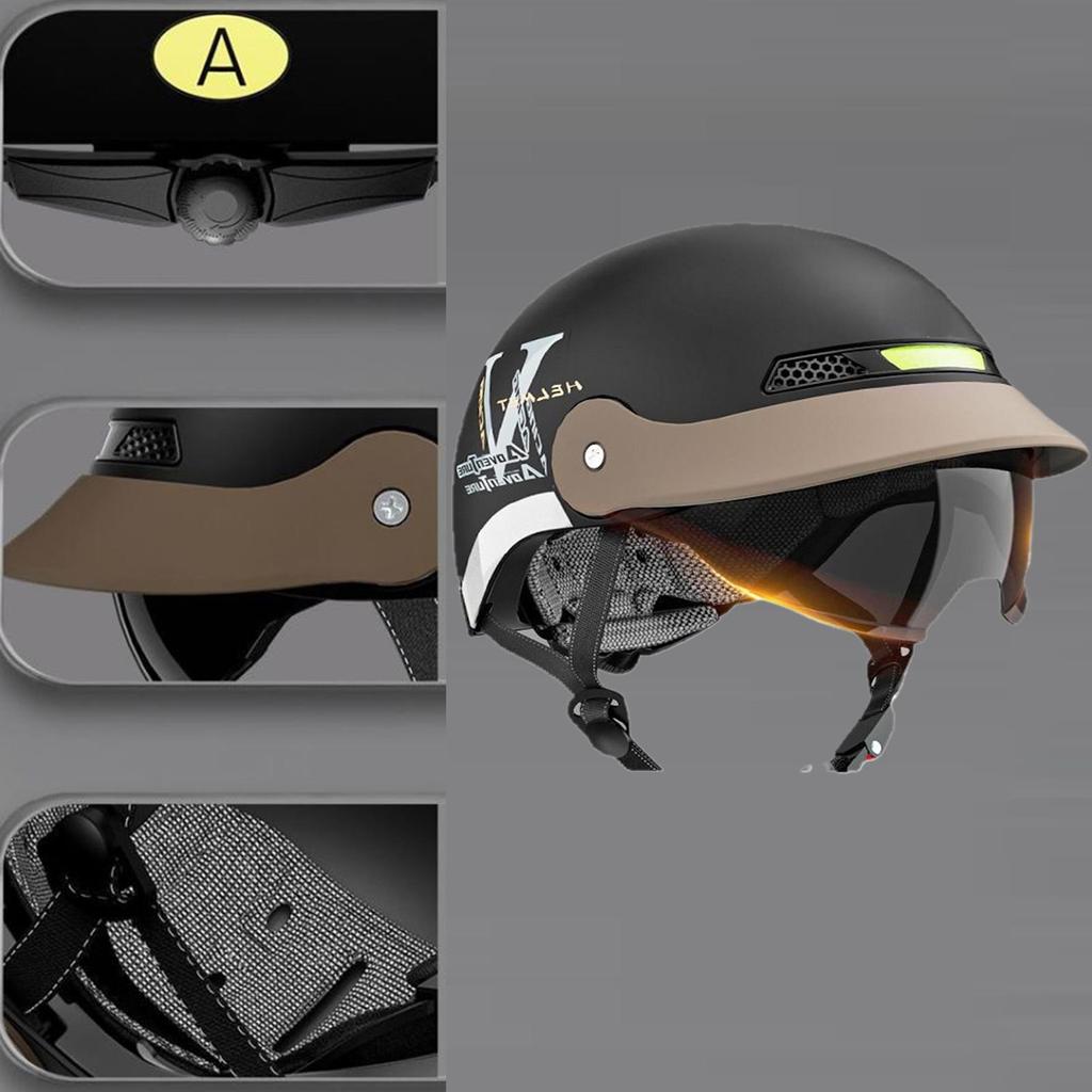 Motorcycle Half Helmet Scooter Helmet With Sun Visor Protective Gear With Quick Release Buckle For Men Women Cycling Mountain