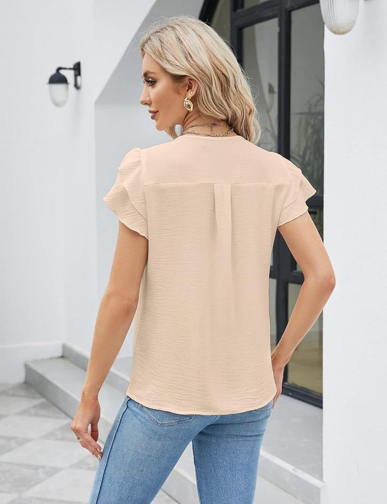 2025 Women's V-neck Polyester Short-sleeve T-shirt - 14 Colors, Casual Versatile Base Layer for Winter.