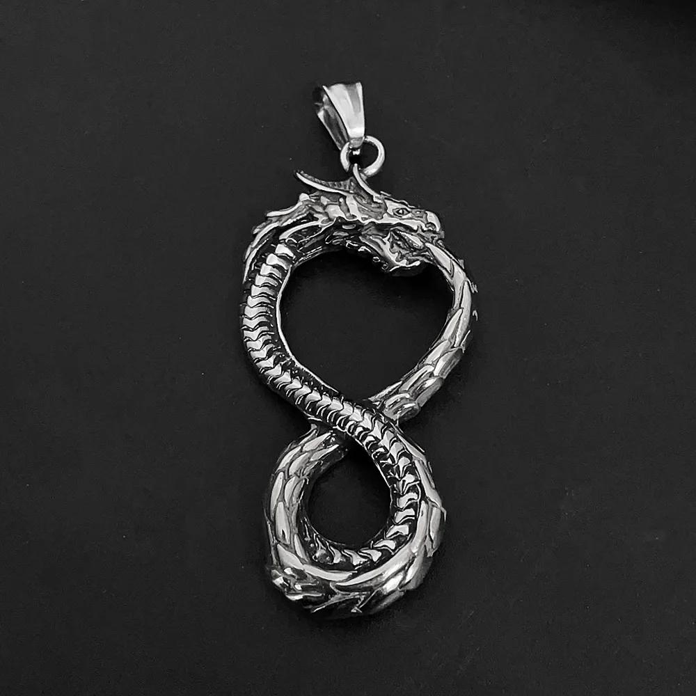 Норвежское Драконье Ожерелье из Нержавеющей Стали Мужское Винтажное Самопожирающее Ожерелье-Кулон Уроборос Хип-Хоп Байкерские Украшения Silver