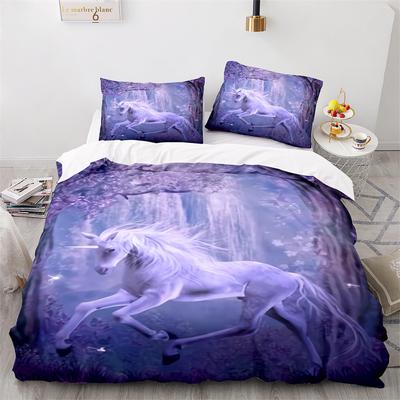 Unicorn Duvet Cover Set Twin Size White Unicorn Bedding Set Girls Kids 3D Purple Gifts For Children Teens Polyester Bedding Set