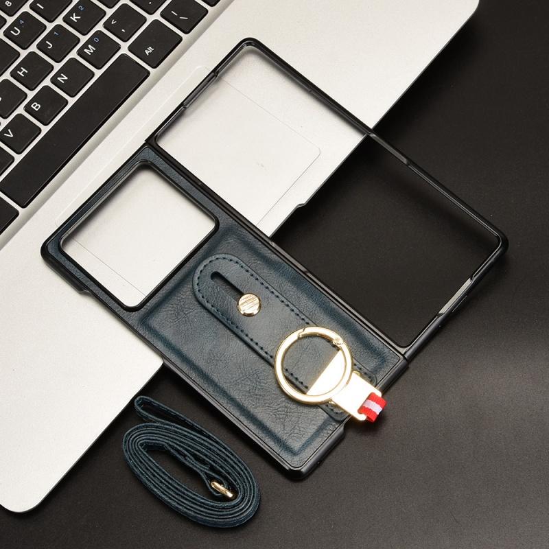 Wrist Strap Phone Case for ZTE Nubia Fold 5G PU Leather Cases Retro Hard Matte Front+Back Cover Capa Funda