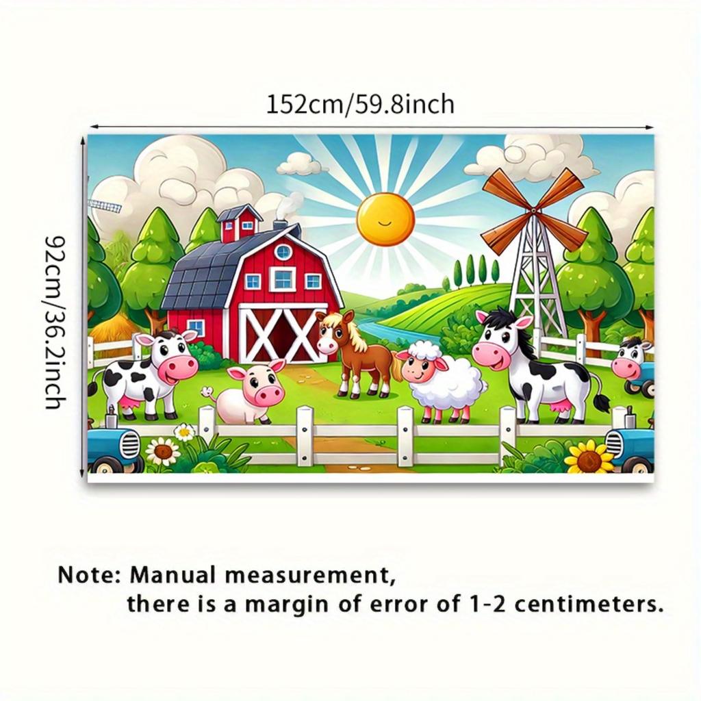 2D Flat Design, 1 Piece with a Colorful Farm Animal Background, Suitable for Celebration Events, Birthdays, and Weddings