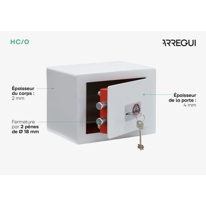 Arregui d-hc-0 coffre-fort en acier avec serrure à clé, facile d'utilisation et simple d'installation, 17 x 23 x 17 cm, 5 l