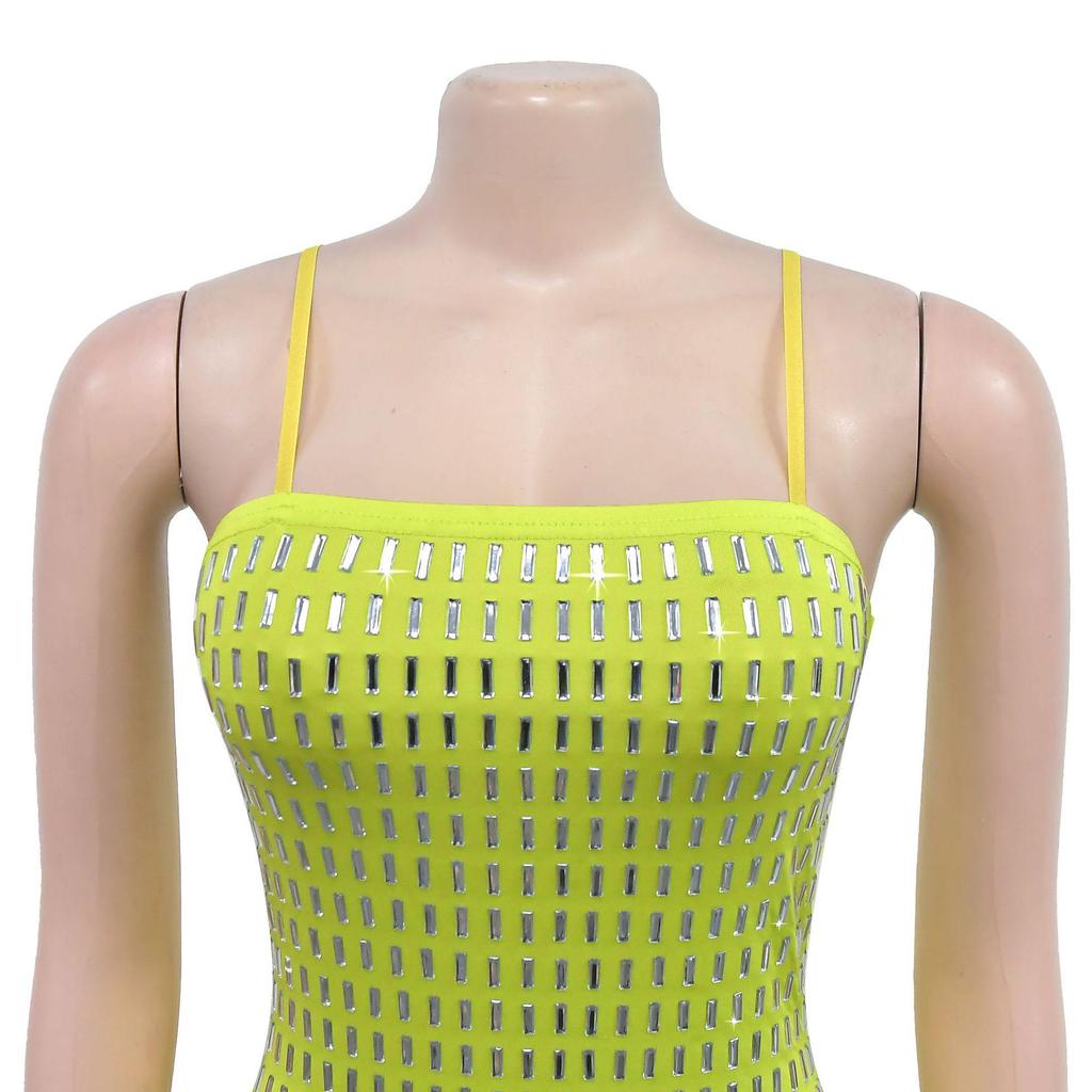 Elegant Rhinestone Backless Spaghetti Strap Dress - New Women's Fashion Style