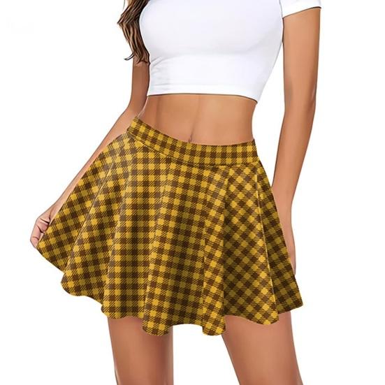 Women Mini Skirt Elastic High Waist Plaid Print Mini Skirt Summer Slimming Short Skirt Work Leisure Daily Wear