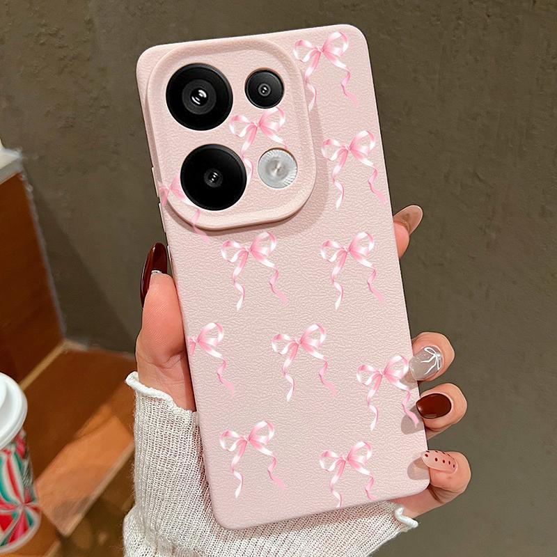 Bowknot Pattern TPU Soft Phone Case For Xiaomi 13T Pro Poco X7 X6 M6 Pro Redmi Note 14 13 Pro 12 11 Leather Texture Slim Shockproof Matte Back Cover