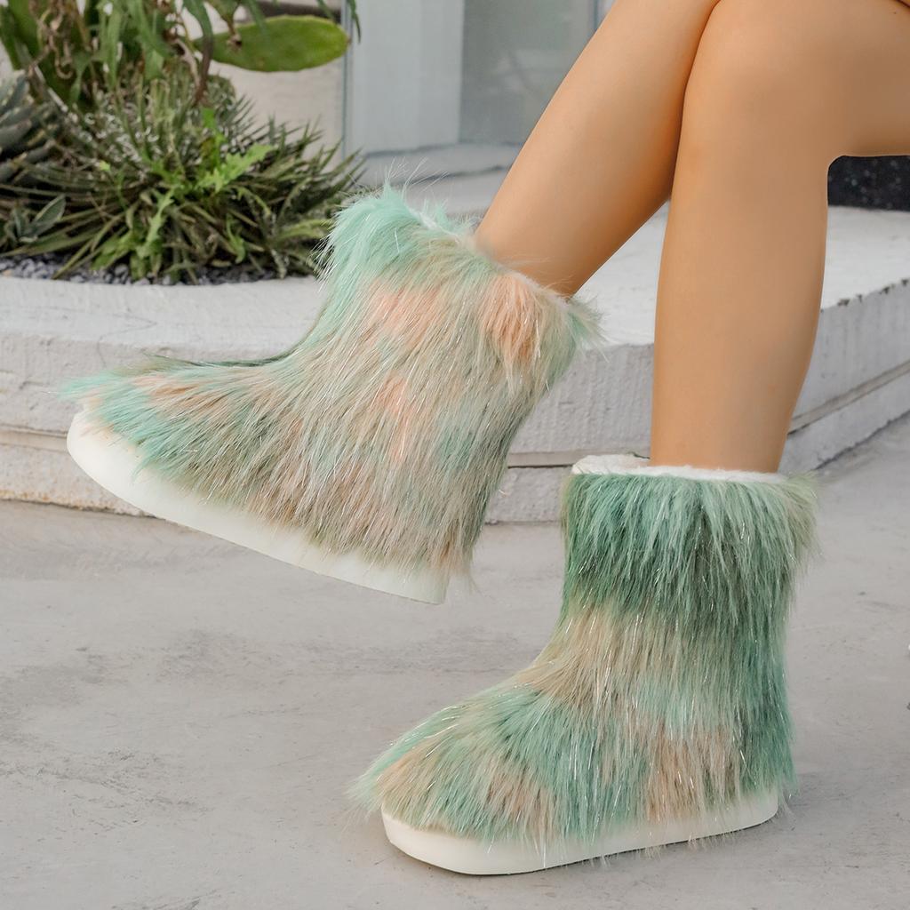 2024 Women Snow Boots Rainbow Outdoor Pink Blue Snow Shoes Women Warm Ankle Boots Shoes Anti Slip Snow Booties Girls Hot Popular