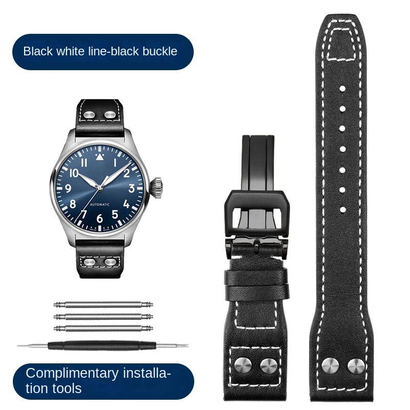 20mm 21mm 22mm Řemínek k hodinkám pro IWC Pilot Spitfire Princekin Mark dermis Černý Hnědý Hovězí Kůže Náramek Skládací Spona Řemínek k Hodinkám