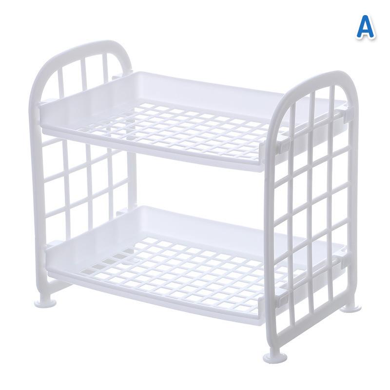 2-Tier Plastic Storage Rack,Multi-Purpose Desktop Organizer Shelf for Bathroom,Kitchen,Makeup & Stationery
