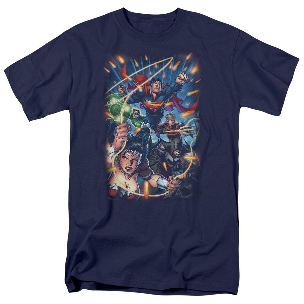 DC Comics - Justice League - Under Attack - Adult Unisex T-Shirt - Blue S