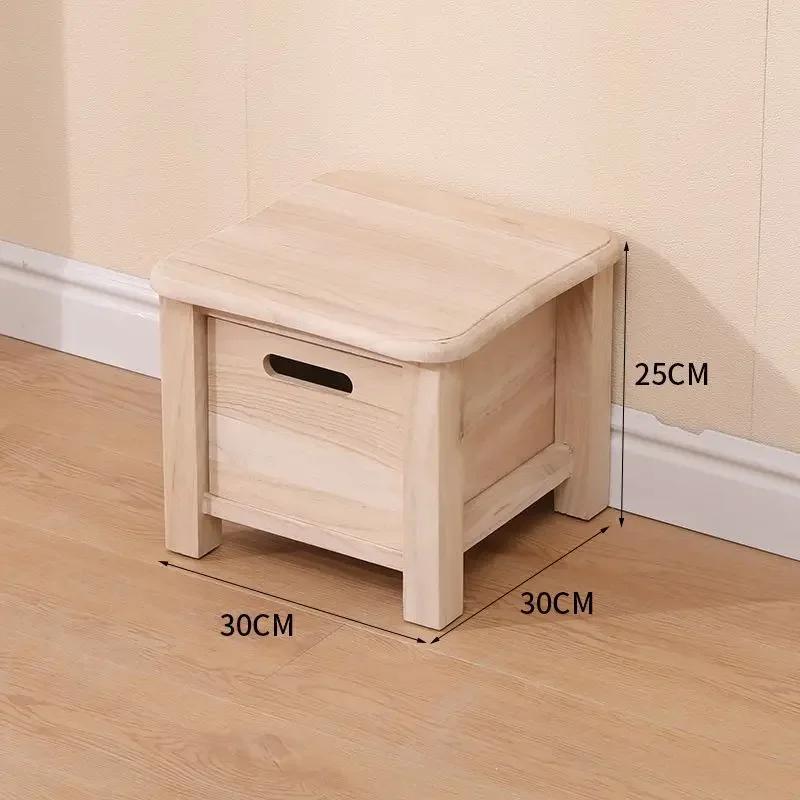 Solid Wood Square Stool with Storage Drawer Sofa Bedside Low Table Change Shoes Bench for Entrance Hallway Ottoman Cabinet