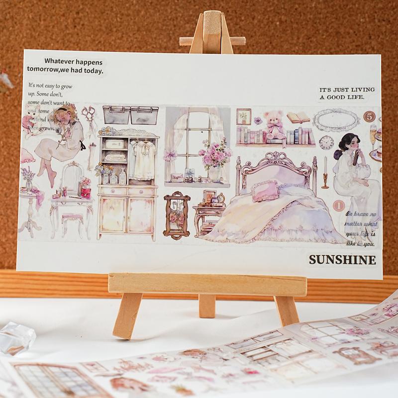 PET Tape Beautiful Time Series Garden Scenery Character Pattern Hand Account Landscape Tape DIY Greeting Card Cup Decoration