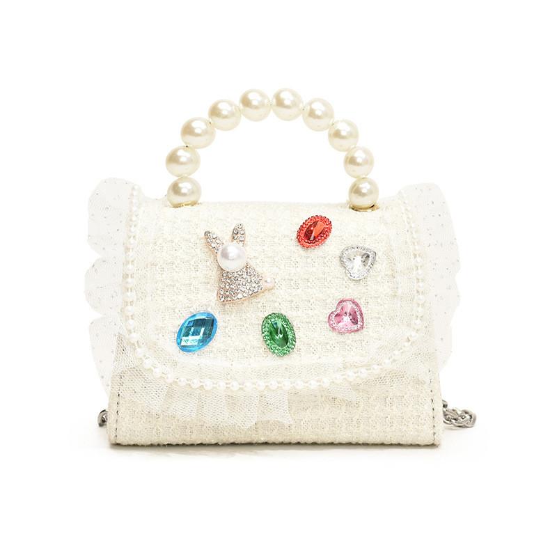Schicke und modische Kinderhandtasche mit süßer Spitze und Strasssteinen für Mädchen