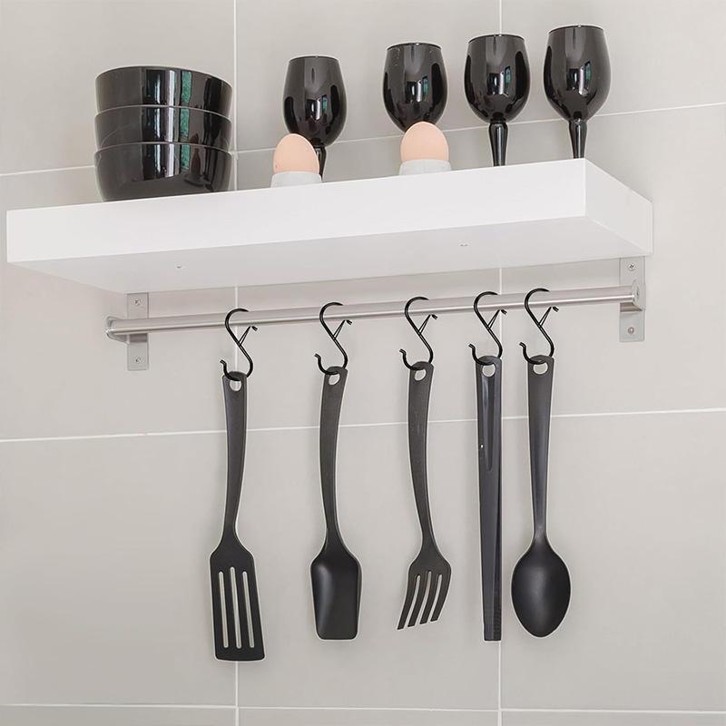 5PCS S-Shaped Hook with Safety Buckle Black Silver Metal Hook for Outdoor Flower Baskets Kitchen Utensil Bedroom Clothes Storage
