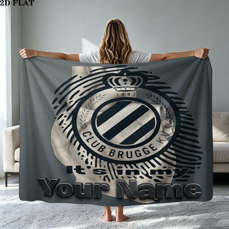 1PC Club Brugge KV Custom Name Patterned Flannel Blanket Suitable For All Seasons for Home Decor Warmth and Comfort Gifts Holiday Present