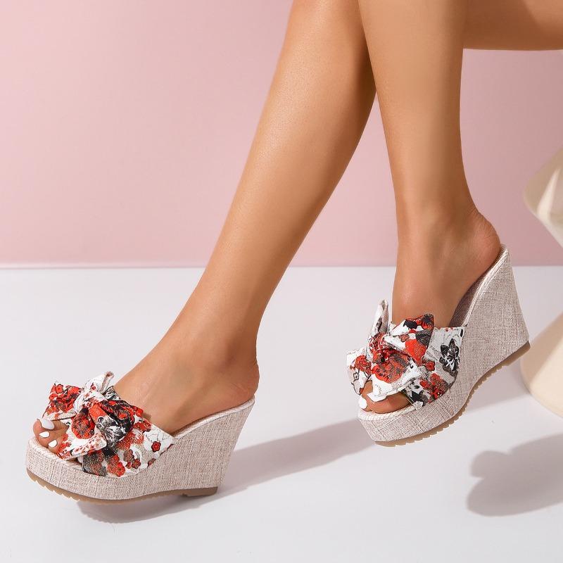 Übergröße Damensandalen mit Keilabsatz und Superhohem Absatz mit Schleife